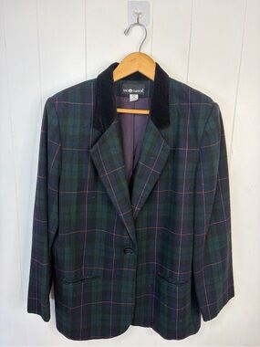 Vintage Oversized Wool Plaid Boyfriend Blazer Jacket Preppy Academia 90s size Xl